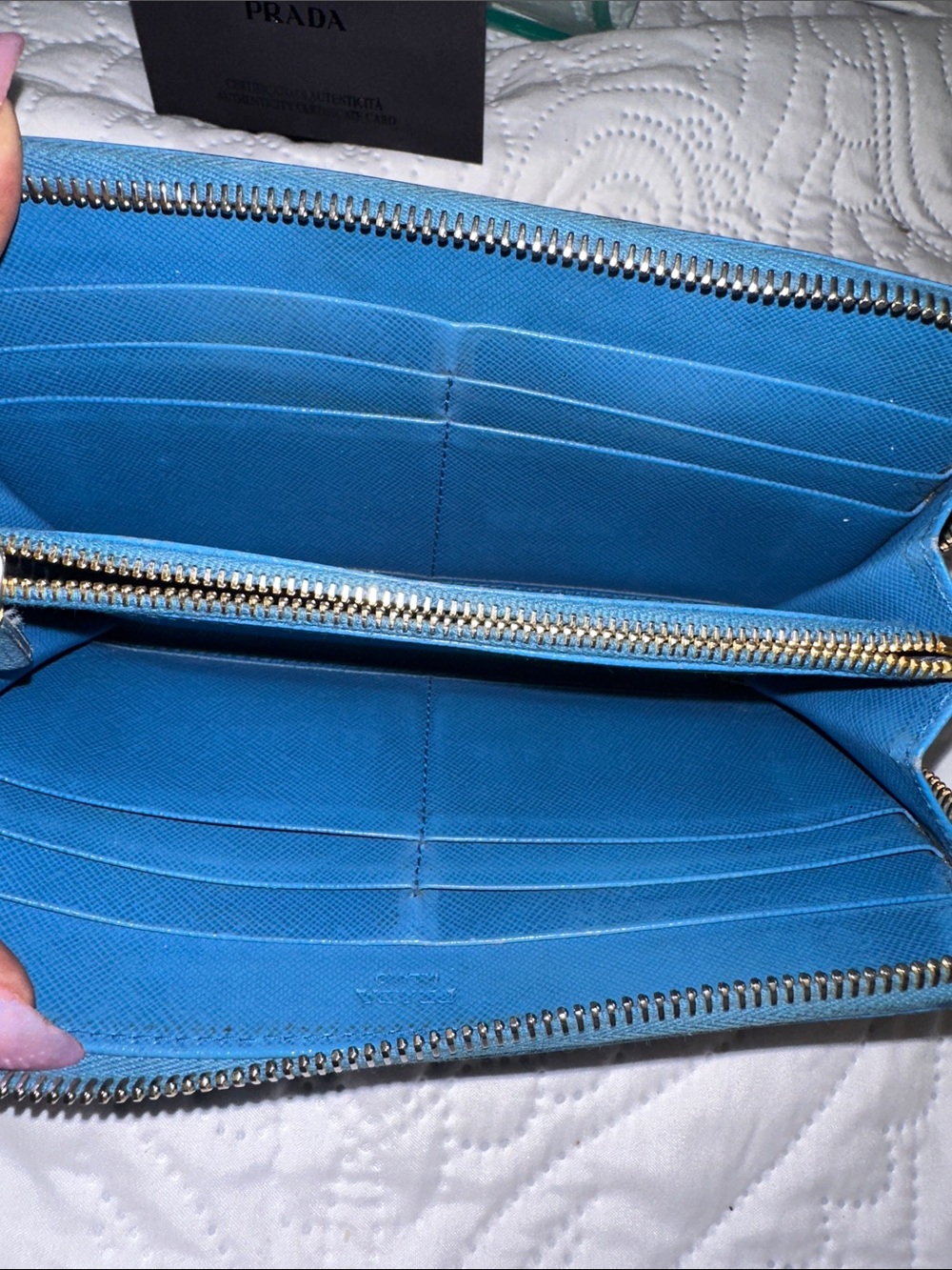 Prada Saffiano Zip Wallet in Blue with Silver Logo - Picture 10 of 11
